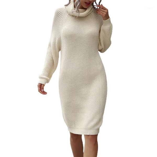 

forefair turtleneck long sleeve sweater dress women autumn winter loose tunic knitted casual solid dresses1, Black;gray