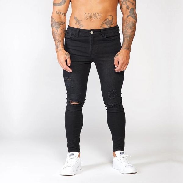 

melody spray on jeans 2020 trendy men summer black super skinny stretchy ripped jeans hip hop hole denim new straight leg1, Blue