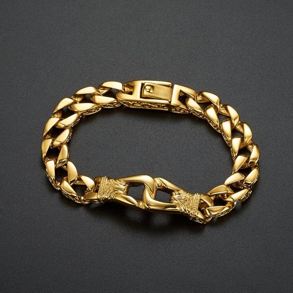 

bracelet for men stainless steel curb cuban link chain bracelet knot charm wristband men fashion gift 12mm 8.66, Silver