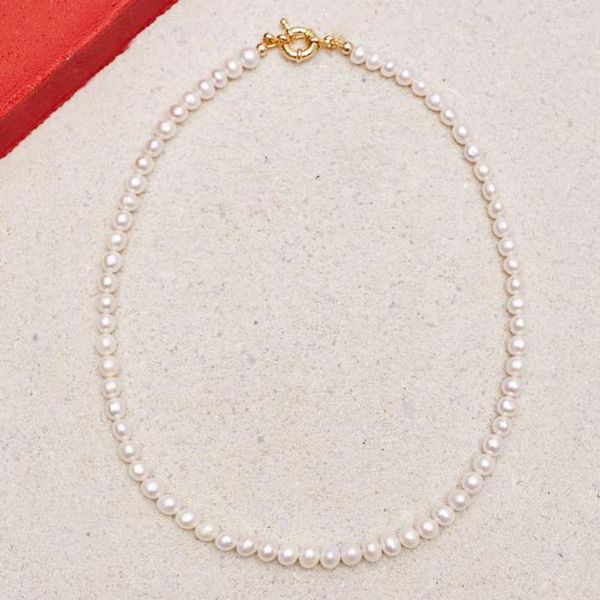 

chokers stylish simple wild natural pearl necklace luxury high-quality freshwater jewelry accessories hand-made gifts for friends1, Golden;silver