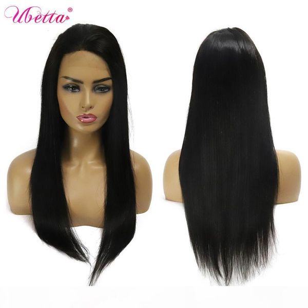 

ubetta 100% real hair wigs lace closureace front wigs human hair hairline glueless straight natural black color wig, Black;brown