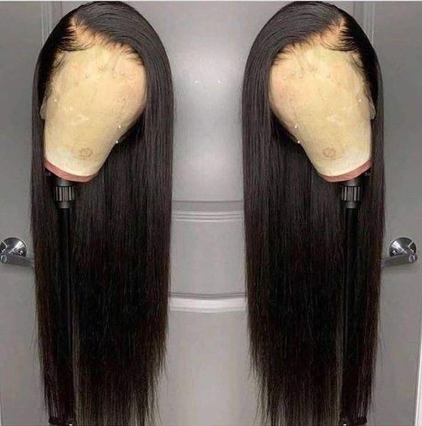 

heat resistant hair black color synthetic lace front wig for black women middle part hand tied long silky straight lace wig, Black;brown