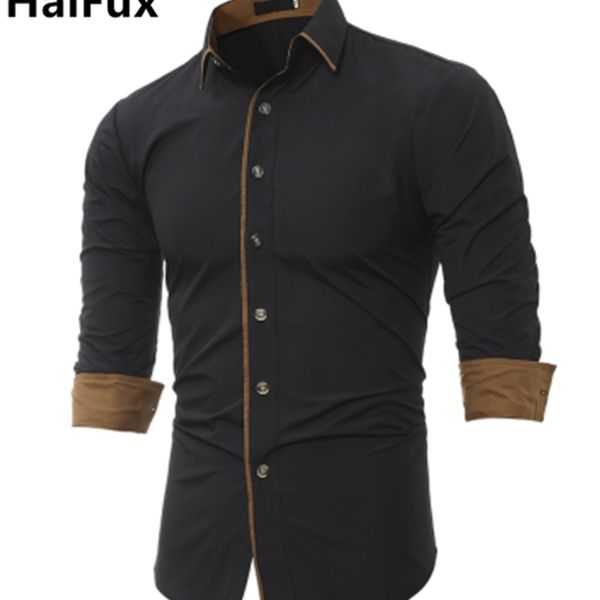 

men shirt brand male long sleeve shirt caueal solid color slim fit black man dress shirts camisa masculina 3xl lj200925, White;black