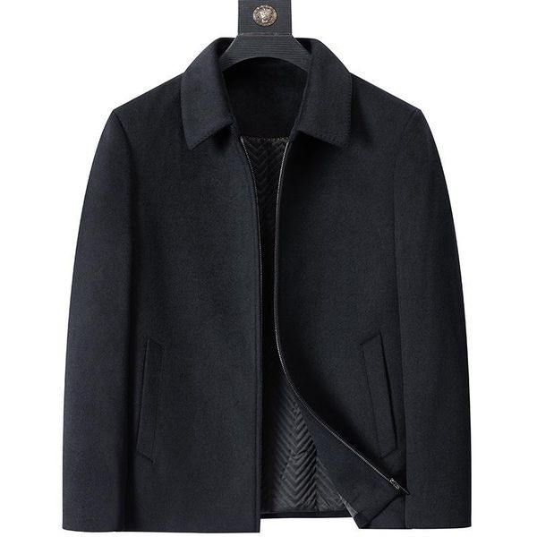 

and fertilizer plus-size men's leisure fat fat middle-aged and old coat loose wool jacket, Black