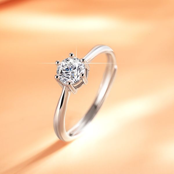 

s925 sterling silver classic six claw zircon japanese and korean version simple adjustable ring