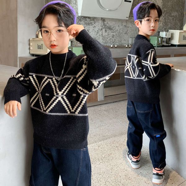 

new korean children's version sweater pullover 2020 yangqi 9 plush thickened middle school boys' fashion in autumn and winter rwm5, Blue