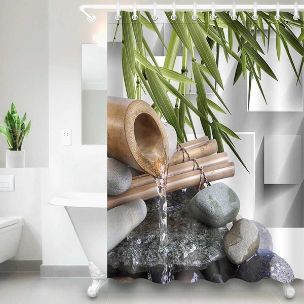 

waterproof spa white shower curtain flower polyester fabric bamboo leaf black stone bathroom curtains for bathtub home decor wmtkvq