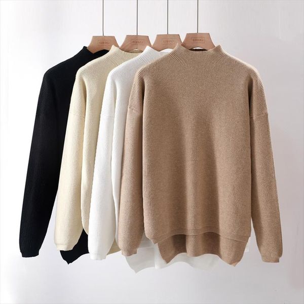 

chic loose sweater women pullover casual turtleneck long sleeve oversize knit sweater female jumpers split chic thick sweater, White;black