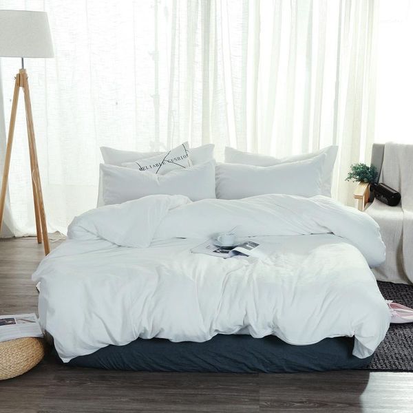 

soft washed cotton bedding set white bedlinen twin  king duvet cover bed sheet pillowcase solid color fashion bedclothes1