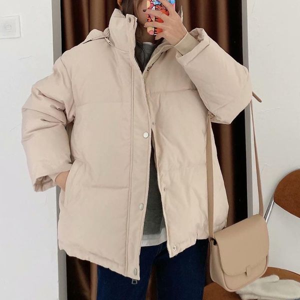 

2021 winter jacket solid color warm down jacket women's parka coat thick coat solid hooded slim cotton basic style, Black