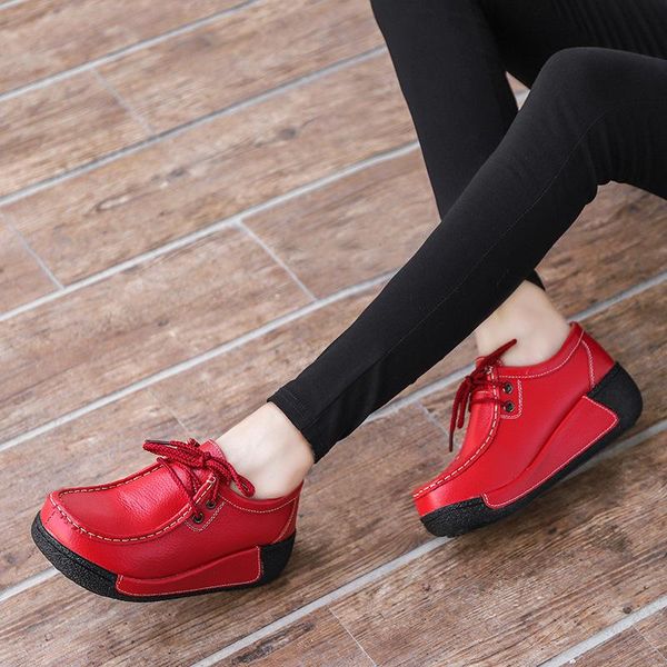 

women 2020 spring new casual shoes women fashion breathable leather flats shoes sneakers lacp up comfortable srping, Black