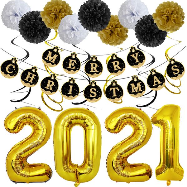 

2021 happy new year foil balloons p booth frame props balloons gold black banner garland navidad new year eve party supplies hy