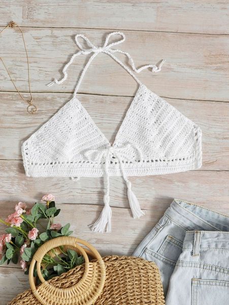 

knot front halter crochet cover up c0bx#, White;black