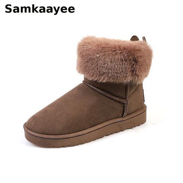 

size 36-40 womens boots winter female snow botas flock ankle crystal ears slip-on suede round toe ladies shoes y28, Black