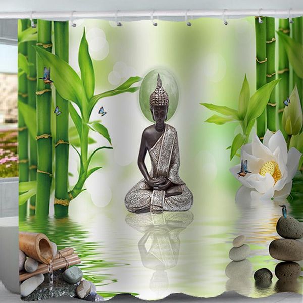 

printed statue curtain buddha polyester bamboo bath waterproof shower forest washable healing trees fabric curtains bathroom 3d bbyzws