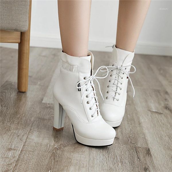 

boots ymechic fashion pleated princess party lace up high heels pink white black platform winter motorcycle female shoes1