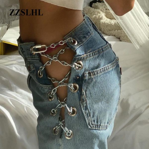 

2020 new summer casual jeans women long trousers cowboy female loose streetwear irregular split denim pants, Blue