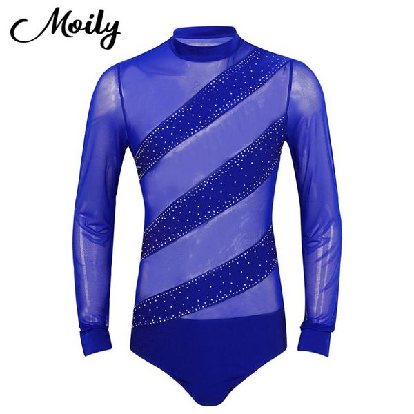 

mens latin dance leotard shirts shiny rhinestones long sleeves mesh ballroom tango dancing wear adults competition clothing, Black;red