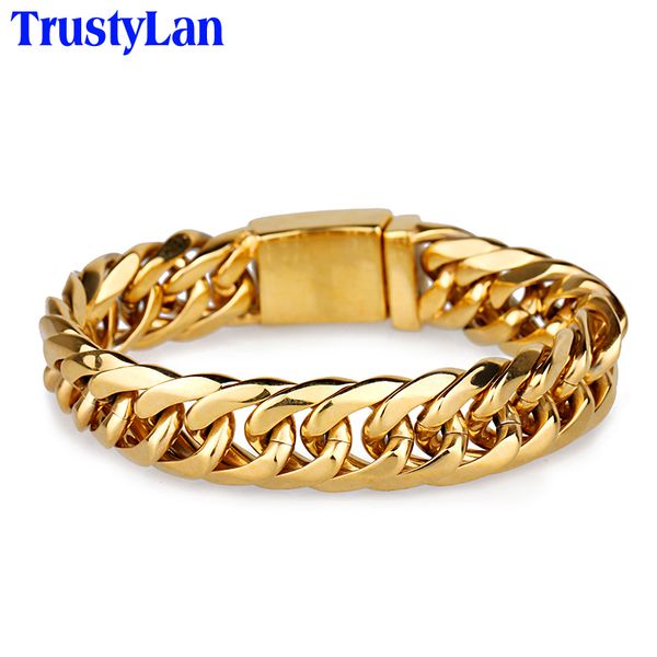 

trustylan never fade golden bracelet men luxury thick chain men's bracelets & bangles 316l stainless steel jewelry armband 200928, Black