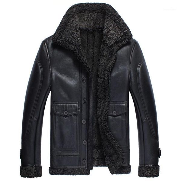 

men's b3 flight shearling jacket men's winter warm jacket short coat1, Black