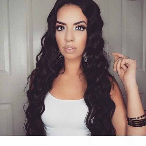 

130% density 100% unprocessed virgin remy human hair water wave new natural color long full lace wig no shedding for women, Black;brown