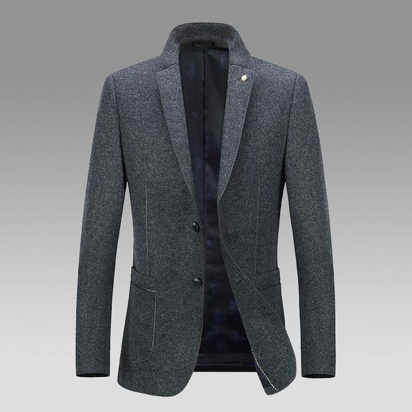 

british suit woollen jacket men's short slim suit winter woolen dad's top, Black