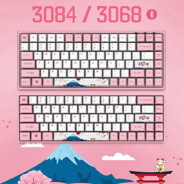 

original akko 3068/3084 sakura bluetooth cherry mx switch mechanical gaming keyboard 68/84 keys pbt computer gamer type-c usb