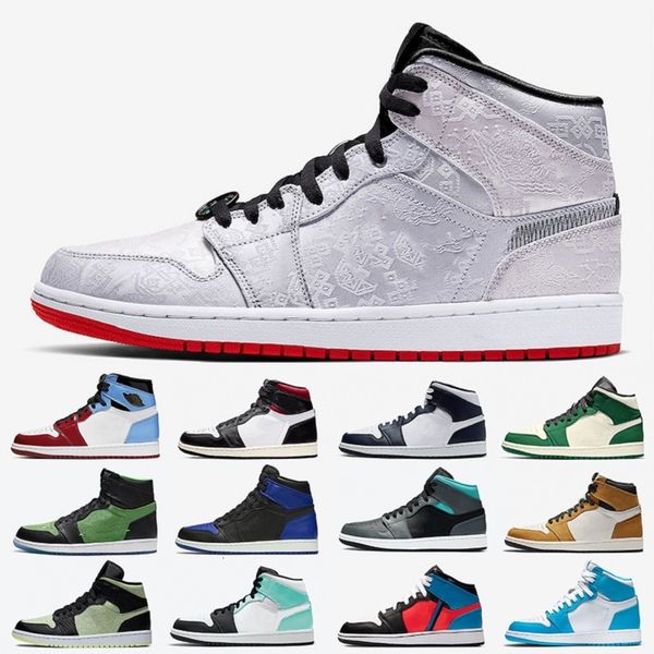 

fearless 1 high og mens gold 3 gotta shine jumpman basketball shoes bred banned toe 1s trainers men women outdoor sports sneakers, White;red