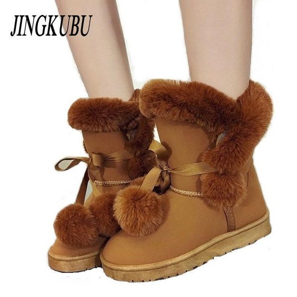 

jingkubu women winter boots female butterfly knot snow ankle boots flock fur plush ladies shoes bottes large size 35 - 41 s1628, Black