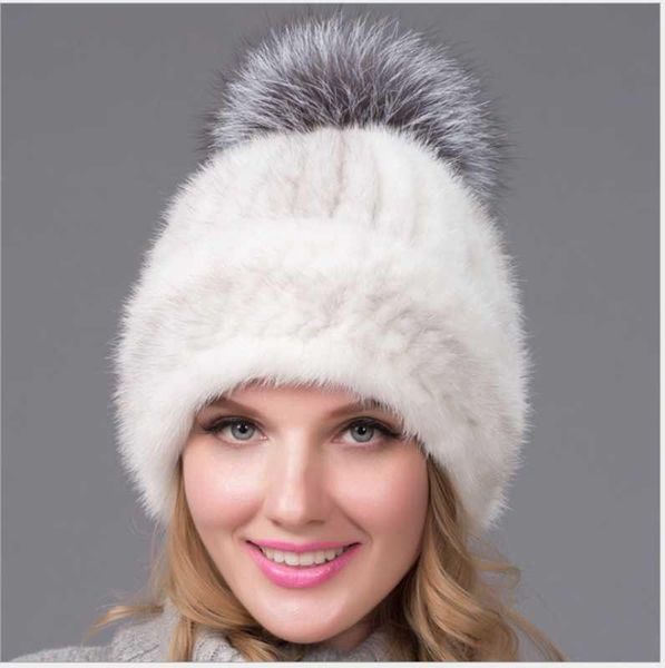 

knitted hat russian fur beanies caps stripped fashion luxury real hair casual natural mink hats winter warm