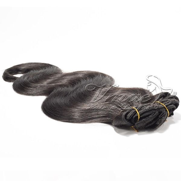 

vmae malaysian no shedding remy virgin hair cuticle aligned natural color 100g-200g body wave clip in human hair extensions, Black;brown