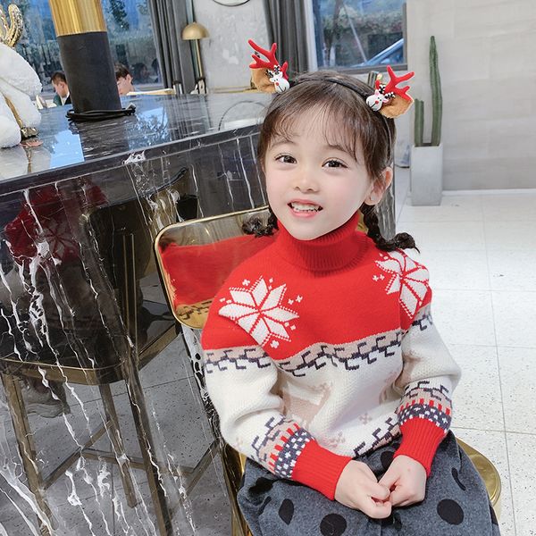 

childrenswear ins girls thick winter sweater new style children christmas high collar sweater baby, Blue