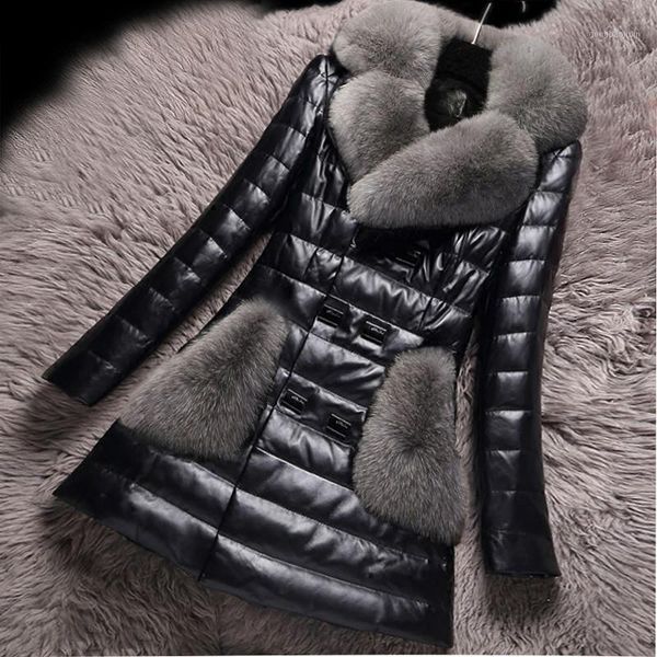 

winter faux leather jacket women faux fur coat women down cotton parka women's jackets chaqueta cuero mujer kj7461, Black
