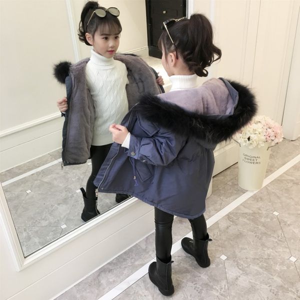 

Girls Parkens 2020 new Korean children plus velvet thick foreign autumn and winter coat girl cotton jacket, Blue;gray