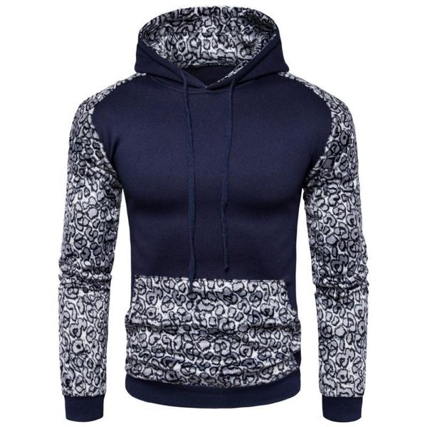 

men patchwork hoodies pullovers long sleeve college style leopard weatshirts casual slim hooded sweatshirts tracksuit hoodie, Black