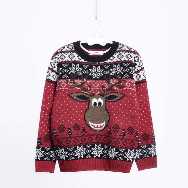 

2020 pullover crew neck children's sweater boys girls embroidered christmas fawn, Blue