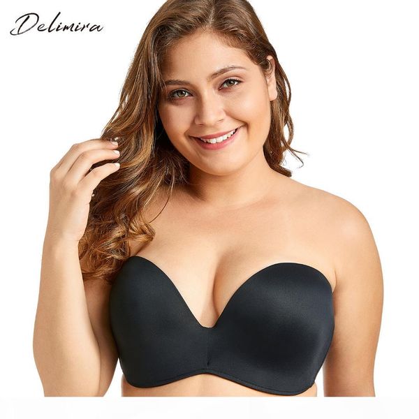 

delimira women's slightly lined custom lift seamless strapless bra, Red;black