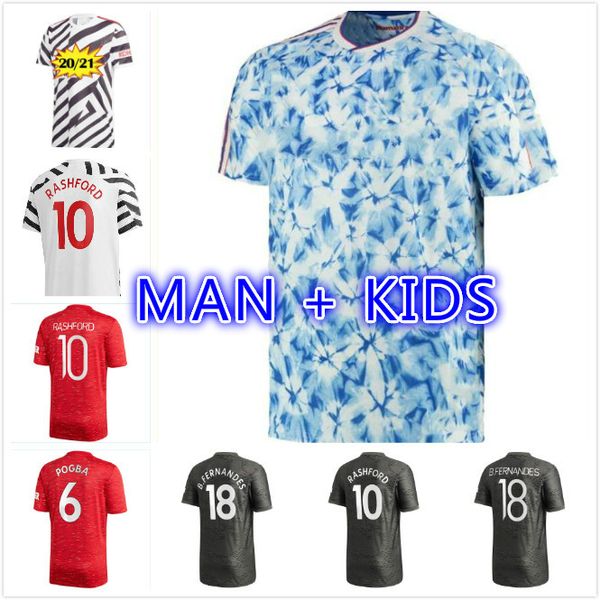 

player version 2020 2021 cavani soccer jerseys cavani utd van de beek b. fernandes rashford football shirt 20 21 man + kids kit, Black