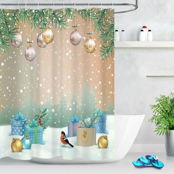 

christmas balls on pine branch xmas gift bird xmas shower curtain hooks