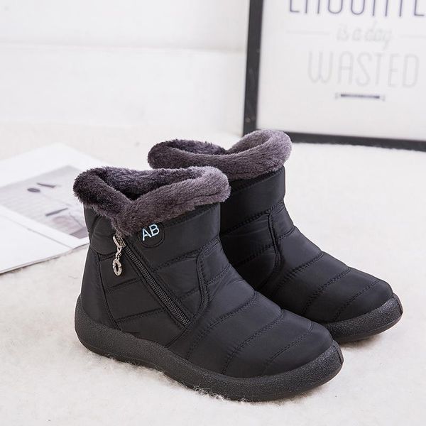 

mazefeng women boots waterproof snow boots female plush winter women warm ankle botas mujer winter shoes woman pls size 43, Black