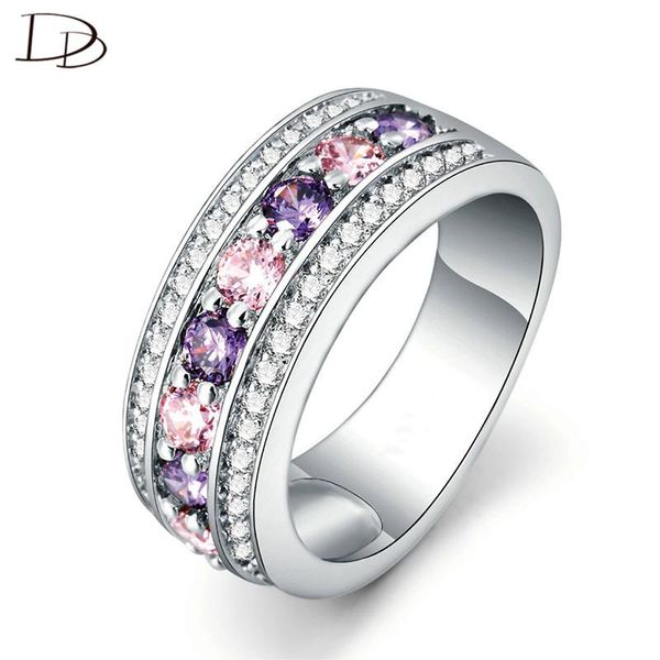 Anneaux de mariage ronds en argent Sterling 925 pour femmes, violet, rose, strass, Anies, bijoux, Bague de fiançailles, à la mode, DD135