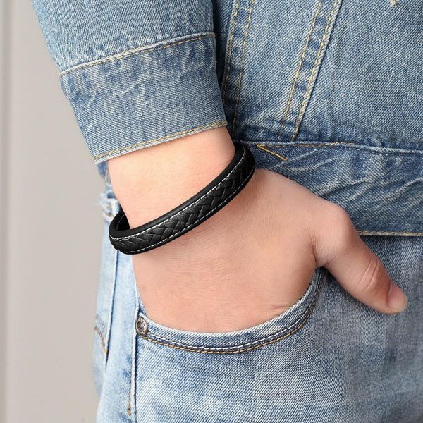 

классический 19,21,23cm размер выберите из натуральной кожи из нержавеющей стали магнитные пряжки мужчины женщины кожаный браслет мода брасл, Golden;silver