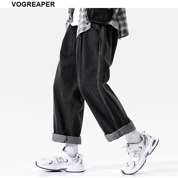 

men's jeans men streetwear hip hop blue harajuku loose black korean fashion harem jogger male denim pants