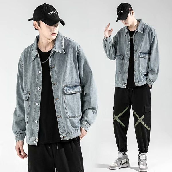 

autumn denim jacket youth korean slim long sleeve outerwear men's wear, Black;brown