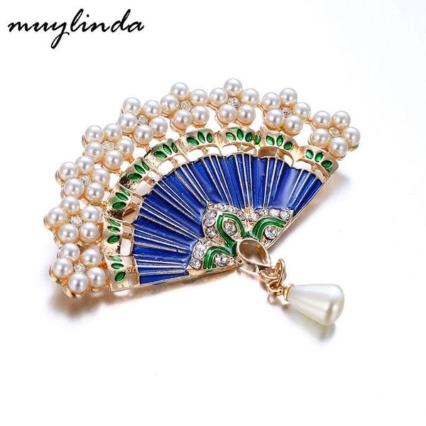 

pins, brooches retro enamel fan for women charm imitation pearls scarf suit broche broach pins jewelry gift, Gray