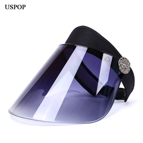 USPOP Frauen Anti-UV-Linse Hut weiblich Kunststoff breite Krempe Sonnenhut lässig Sommer frei rotierend Leere Top Kunststoff Schirmmütze Y200102