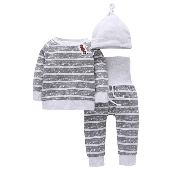 

3pcs/set baby clothes kids sets autumn baby boys clothes infant striped t-shirt+pants+hat kids outfits toddler suit y200803, White
