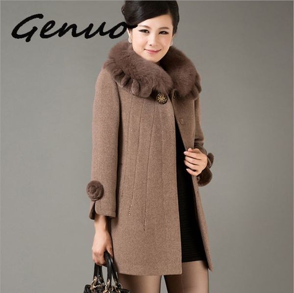 

genuo new 2019 fast shipping winter mother women fur collar cashmere medium-long woolen coat plus size 5xlx1020, Black