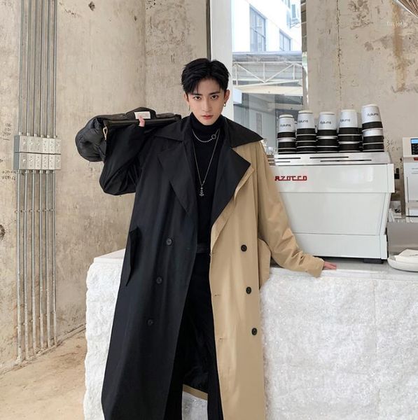 

mens trench coats man long coat men clothes add cotton thicken overcoat long sleeve stitching design 2020 new designer lapel1, Tan;black