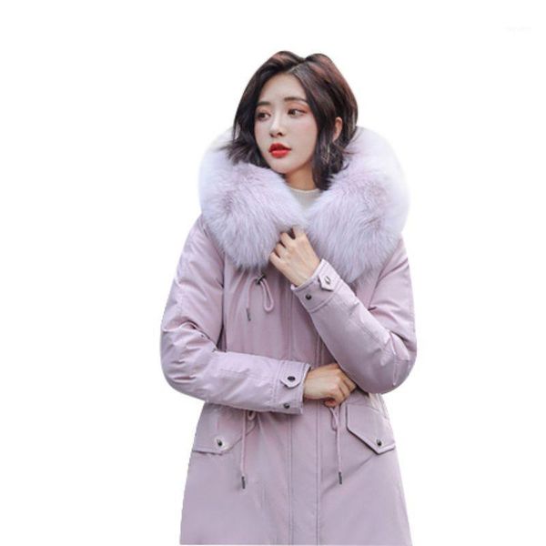

winter new women fashion gram coat fur collar thick warm hooded coat ladies long a-line outerwear casual zipper1, Black